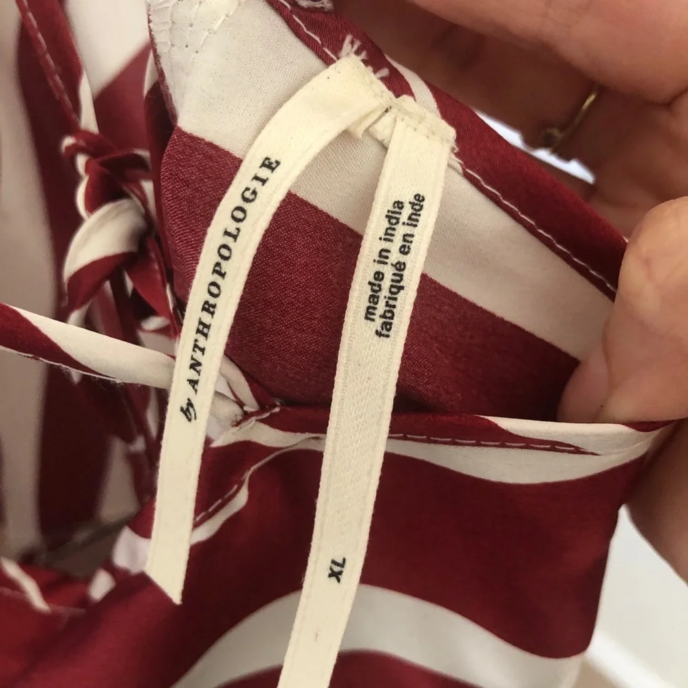 Anthropologie Asymmetrical Red and White Striped Slip Dress size XL - Picture 8 of 10